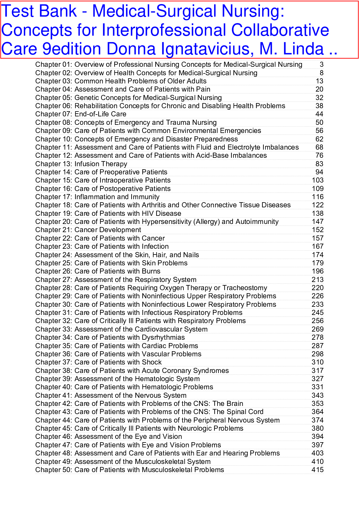 Preview image for TEST BANK, Medical-Surgical Nursing: Concepts for Interprofessional Collaborative Care. 9th ed. Chapter 1-74 Questions And Answers Plus Rationales in 624 Pages.__Score A+